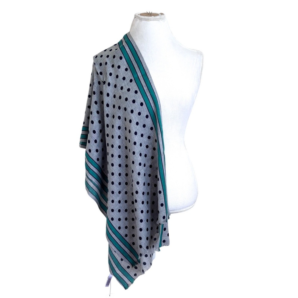 Talbots Polka Dot‎ Stripe Woven Scarf Wrap Shawl Gray Navy Green Cotton One Size